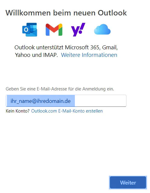 Hosting Heiser WebTec - Outlook für Windows E-Mail Postfach
