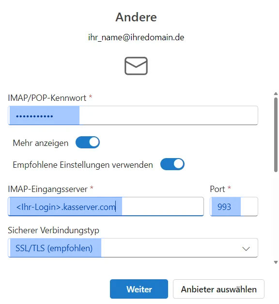 Hosting Heiser WebTec - Outlook für Windows E-Mail Postfach
