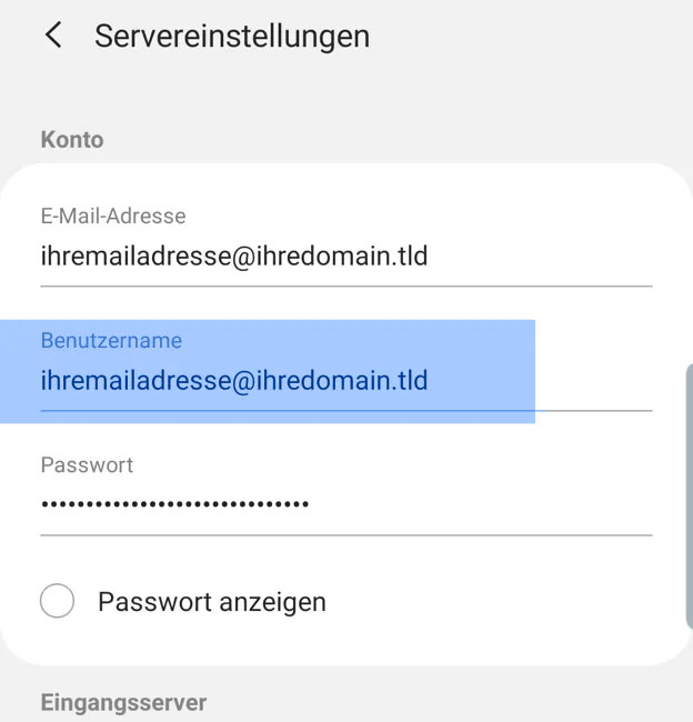 Hosting Heiser WebTec - Samsung Mail E-Mail Postfach