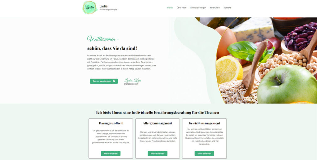 Startseite von Lydia Ernährungstherapie einer WordPress Referenz