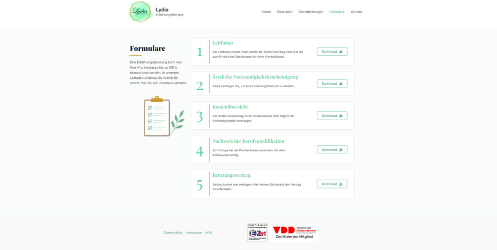 Unterseite von Lydia Ernährungstherapie einer WordPress Referenz